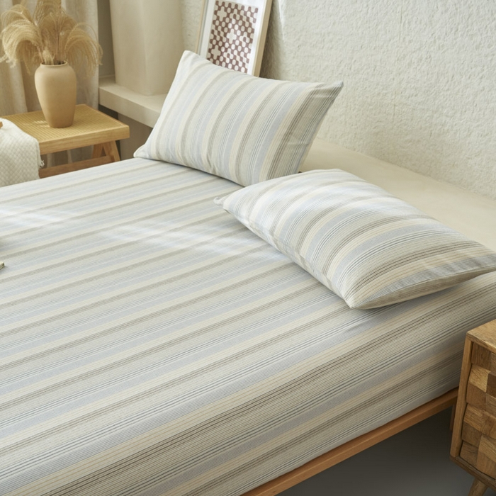 91家纺网 家纺一手货源 找家纺 早晨家纺 2025新款色织纯棉水洗棉床笠 凯西亚-蓝