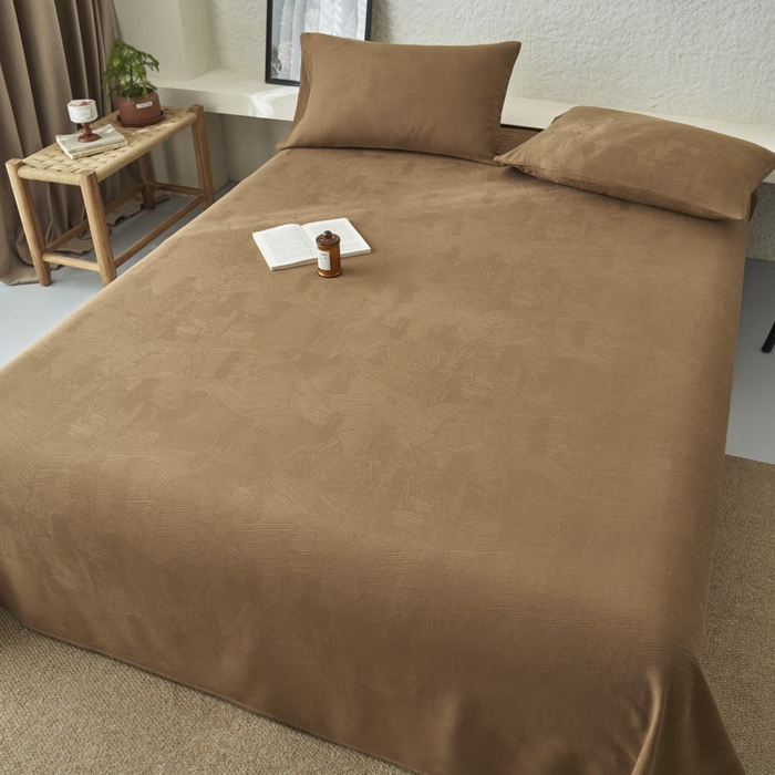 91家纺网 家纺一手货源 找家纺 早晨家纺 2025新款肌理纹纯棉提花床单 肌理纹床单-棕色