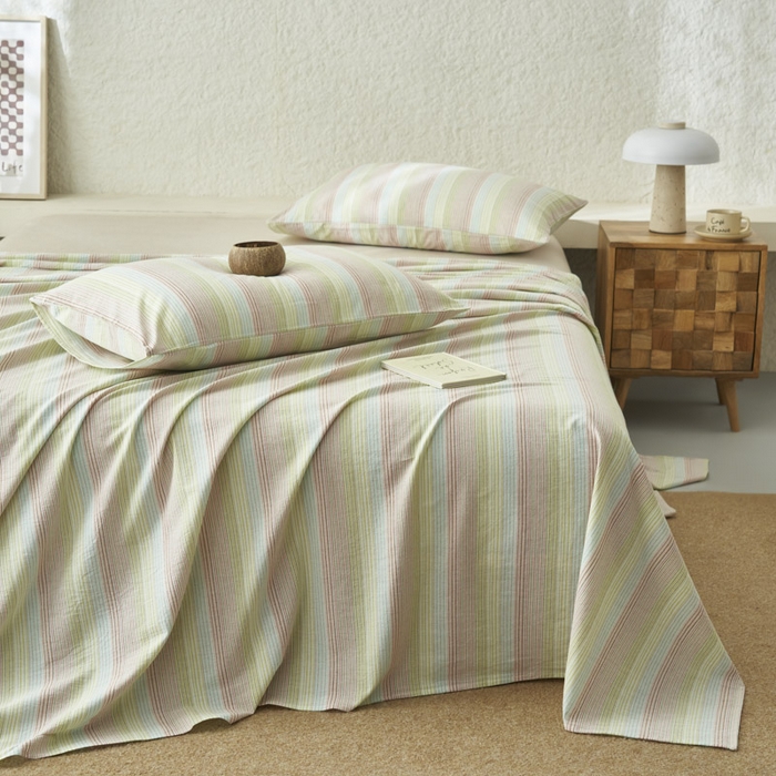 91家纺网 家纺一手货源 找家纺 早晨家纺 2025新款色织纯棉水洗棉床单 克鲁奇-绿