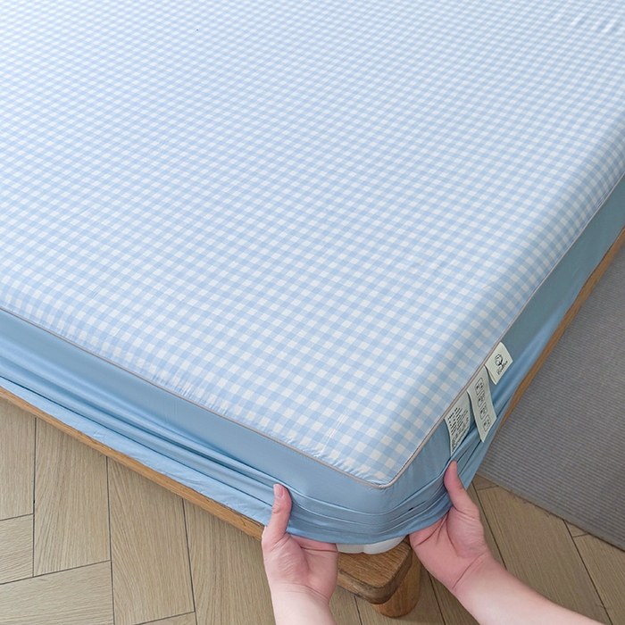 91家纺网 家纺一手货源 找家纺 笠裙家纺 2025新款进口凉感莱赛尔天丝床笠套三件套 美格蓝