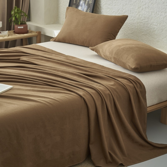 91家纺网 家纺一手货源 找家纺 早晨家纺 2025新款肌理纹纯棉提花床单 肌理纹床单-棕色