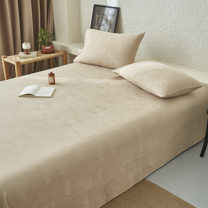 91家纺网 家纺一手货源 找家纺 早晨家纺 2025新款肌理纹纯棉提花床单 肌理纹床单-浅驼