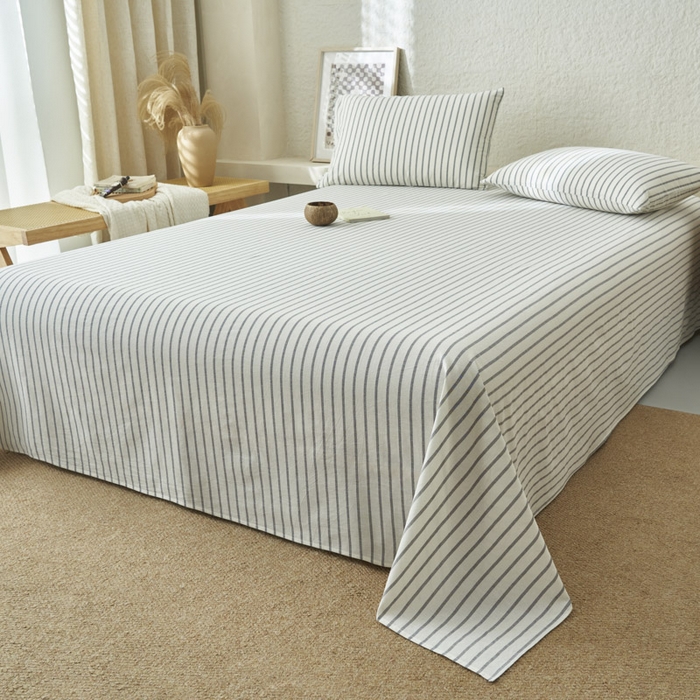 91家纺网 家纺一手货源 找家纺 早晨家纺 2025新款色织纯棉水洗棉床单 格律时尚-灰