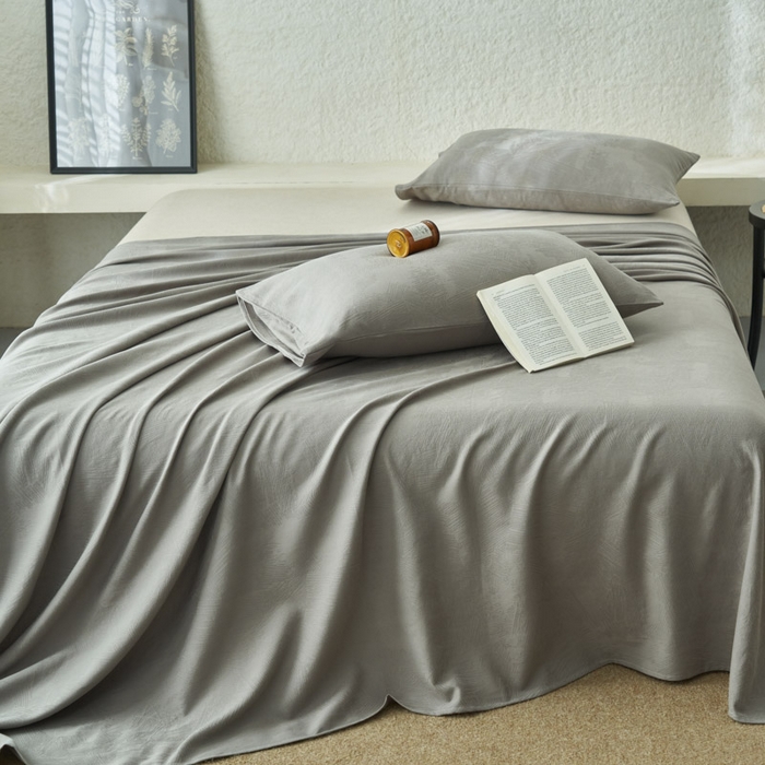 91家纺网 家纺一手货源 找家纺 早晨家纺 2025新款肌理纹纯棉提花床单 肌理纹床单-浅灰