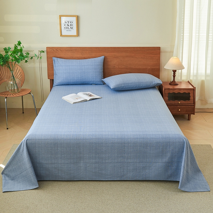 91家纺网 家纺一手货源 找家纺 义博家纺 2025新款纯棉老粗布床单 海军蓝