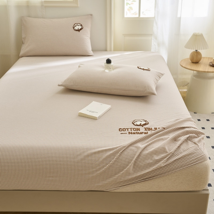 91家纺网 家纺一手货源 找家纺 早晨家纺 2025新款色织纯棉水洗棉毛巾绣床笠 星曜床笠-米咖