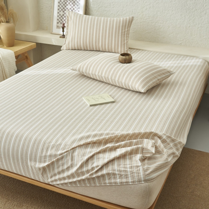 91家纺网 家纺一手货源 找家纺 早晨家纺 2025新款色织纯棉水洗棉床笠 雅诗-咖