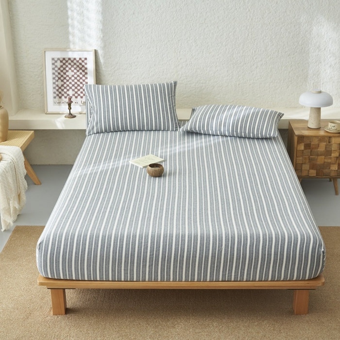 91家纺网 家纺一手货源 找家纺 早晨家纺 2025新款色织纯棉水洗棉床笠 雅诗-灰