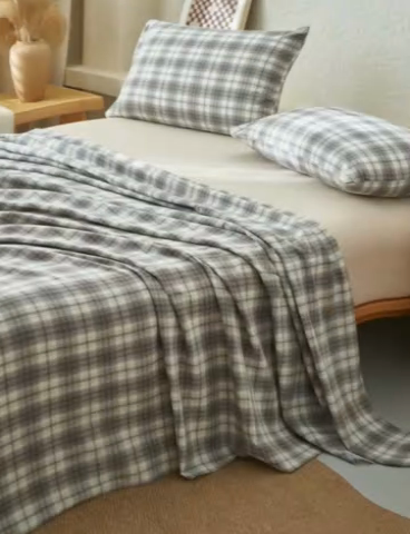 91家纺网 家纺一手货源 找家纺 早晨家纺 2025新款色织纯棉水洗棉床单 轩尼诗-灰