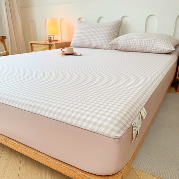 91家纺网 家纺一手货源 找家纺 笠裙家纺 2025新款进口凉感莱赛尔天丝床笠套三件套 美格咖