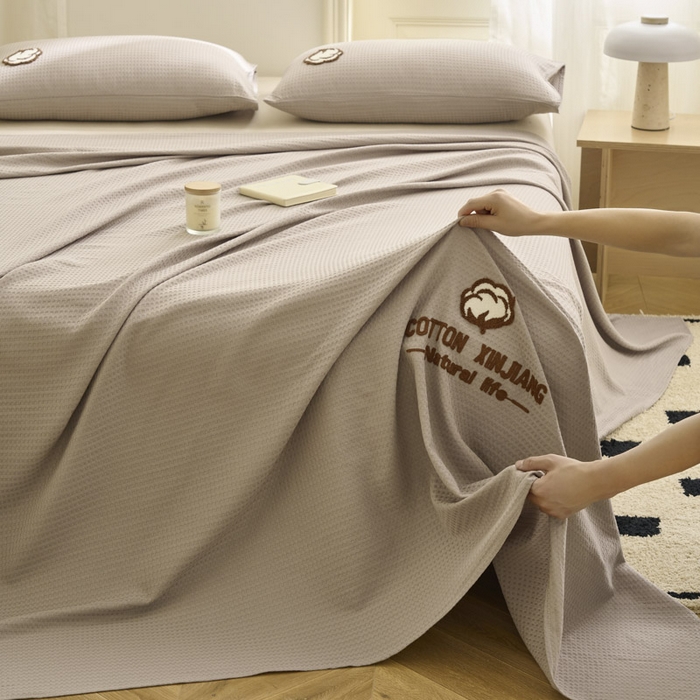 91家纺网 家纺一手货源 找家纺 早晨家纺 2025新款纯棉华夫格床单 纯棉华夫格床单-浅灰