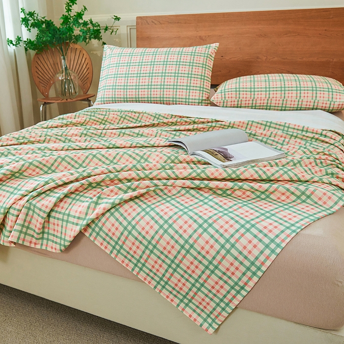 91家纺网 家纺一手货源 找家纺 义博家纺 2025新款纯棉老粗布床单 青年小格