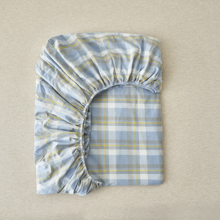 91家纺网 家纺一手货源 找家纺 早晨家纺 2025新款色织纯棉水洗棉床笠 简兮-蓝