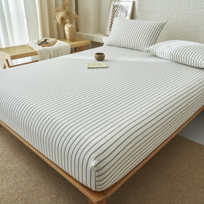 91家纺网 家纺一手货源 找家纺 早晨家纺 2025新款色织纯棉水洗棉床笠 格律时尚-灰