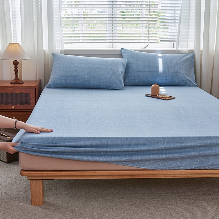 91家纺网 家纺一手货源 找家纺 义博家纺 2025新款纯棉老粗布床笠 海军蓝