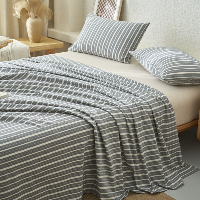 91家纺网 家纺一手货源 找家纺 早晨家纺 2025新款色织纯棉水洗棉床单 雅诗-灰