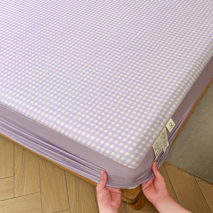 91家纺网 家纺一手货源 找家纺 笠裙家纺 2025新款进口凉感莱赛尔天丝床笠套三件套 美格紫