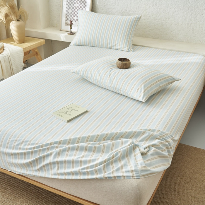 91家纺网 家纺一手货源 找家纺 早晨家纺 2025新款色织纯棉水洗棉床笠 科瑞-蓝