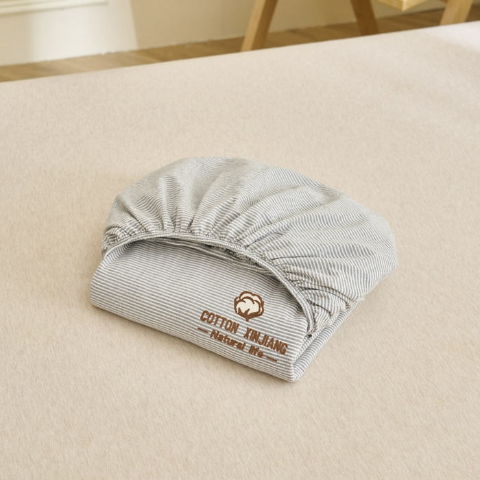 91家纺网 家纺一手货源 找家纺 早晨家纺 2025新款色织纯棉水洗棉毛巾绣床笠 流年床笠-深灰