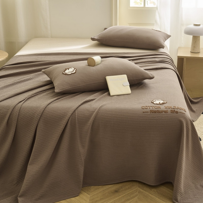 91家纺网 家纺一手货源 找家纺 早晨家纺 2025新款纯棉华夫格床单 纯棉华夫格床单-咖色