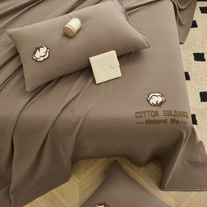 91家纺网 家纺一手货源 找家纺 早晨家纺 2025新款纯棉华夫格床单 纯棉华夫格床单-咖色