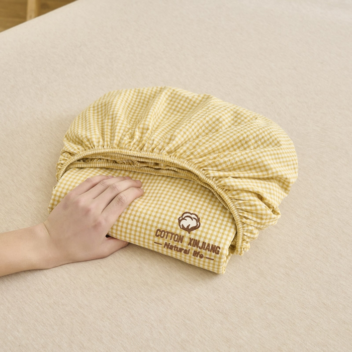 91家纺网 家纺一手货源 找家纺 早晨家纺 2025新款色织纯棉水洗棉毛巾绣床笠 星曜床笠-姜黄