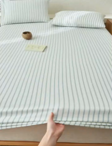 91家纺网 家纺一手货源 找家纺 早晨家纺 2025新款色织纯棉水洗棉床笠 格律时尚-浅兰