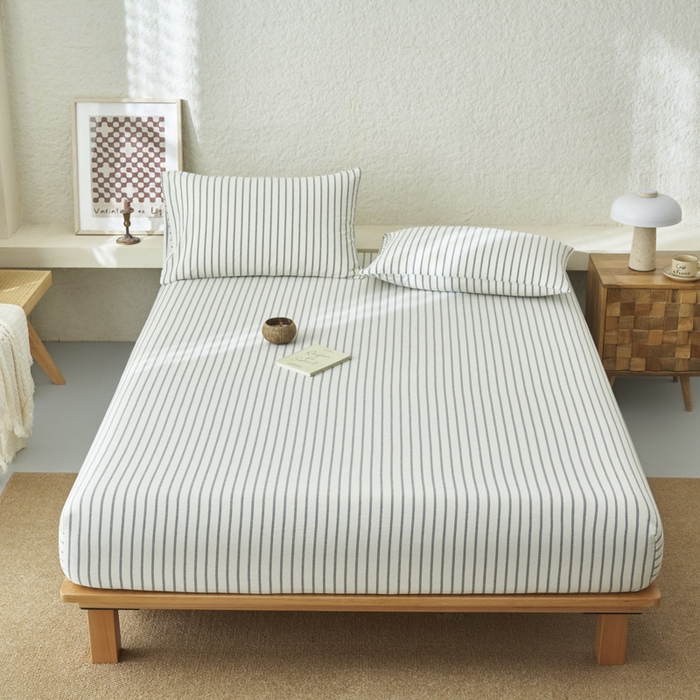 91家纺网 家纺一手货源 找家纺 早晨家纺 2025新款色织纯棉水洗棉床笠 格律时尚-灰