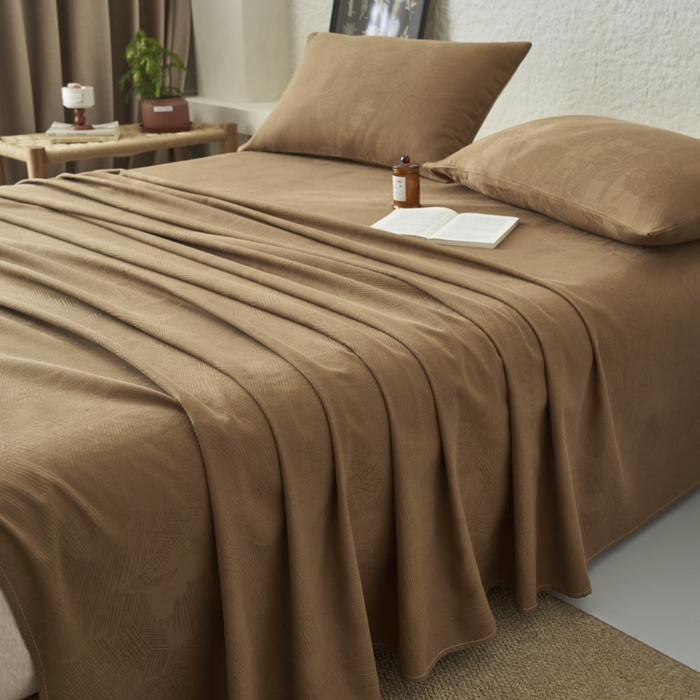 91家纺网 家纺一手货源 找家纺 早晨家纺 2025新款肌理纹纯棉提花床单 肌理纹床单-棕色