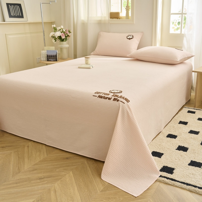 91家纺网 家纺一手货源 找家纺 早晨家纺 2025新款纯棉华夫格床单 纯棉华夫格床单-玉色