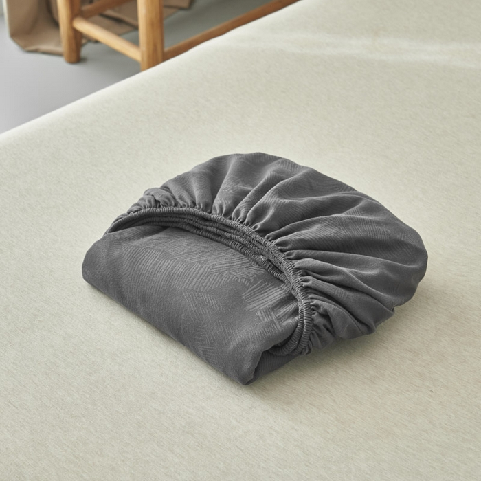 91家纺网 家纺一手货源 找家纺 早晨家纺 2025新款肌理纹纯棉提花床笠 肌理纹床笠-暗灰