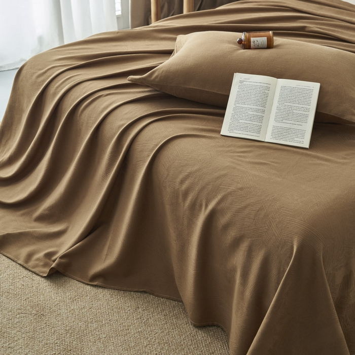 91家纺网 家纺一手货源 找家纺 早晨家纺 2025新款肌理纹纯棉提花床单 肌理纹床单-棕色