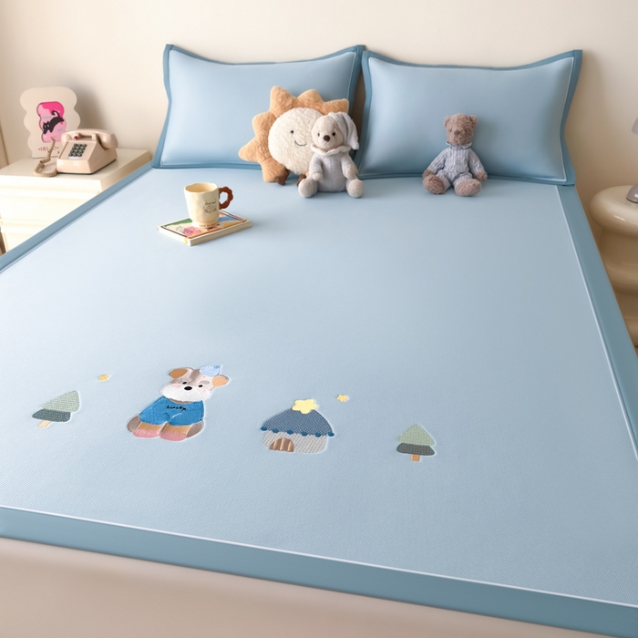 91家纺网 家纺一手货源 找家纺 九花鹿 2025新款凉感PE卡通冰丝席-凉席款 雪纳瑞