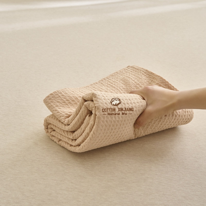 91家纺网 家纺一手货源 找家纺 早晨家纺 2025新款纯棉华夫格床单 纯棉华夫格床单-杏色