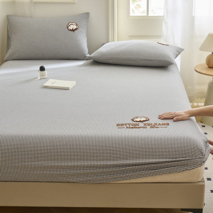 91家纺网 家纺一手货源 找家纺 早晨家纺 2025新款色织纯棉水洗棉毛巾绣床笠 星曜床笠-深灰