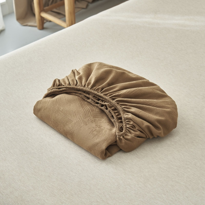 91家纺网 家纺一手货源 找家纺 早晨家纺 2025新款肌理纹纯棉提花床笠 肌理纹床笠-棕色