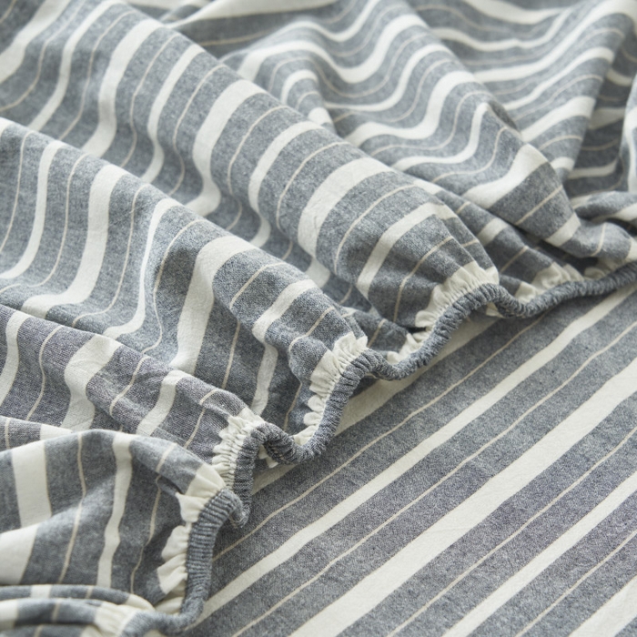 91家纺网 家纺一手货源 找家纺 早晨家纺 2025新款色织纯棉水洗棉床笠 雅诗-灰