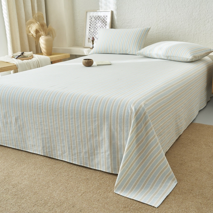 91家纺网 家纺一手货源 找家纺 早晨家纺 2025新款色织纯棉水洗棉床单 科瑞-蓝