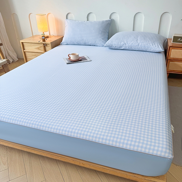 91家纺网 家纺一手货源 找家纺 笠裙家纺 2025新款进口凉感莱赛尔天丝床笠套三件套 美格蓝