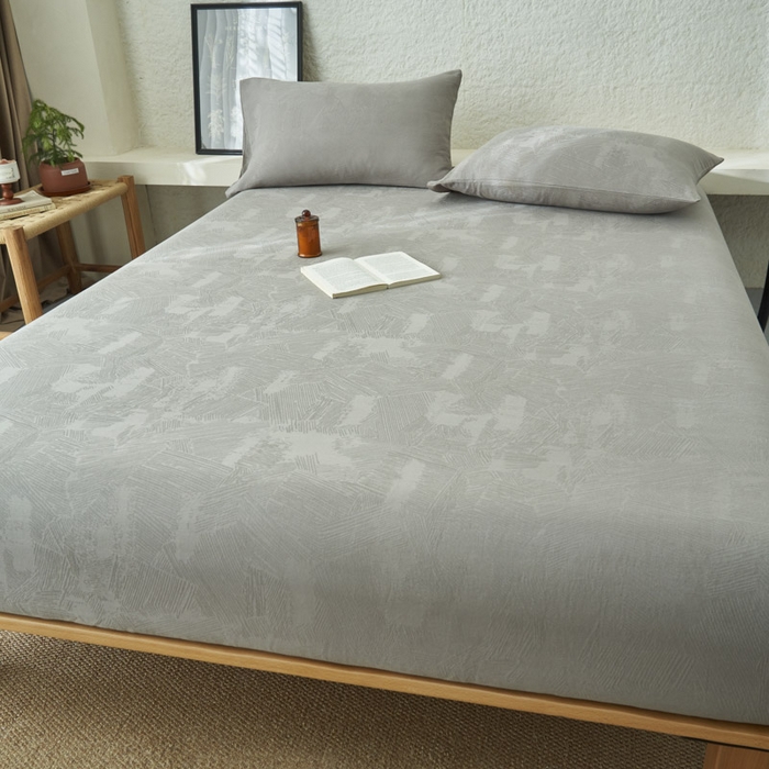 91家纺网 家纺一手货源 找家纺 早晨家纺 2025新款肌理纹纯棉提花床笠 肌理纹床笠-浅灰