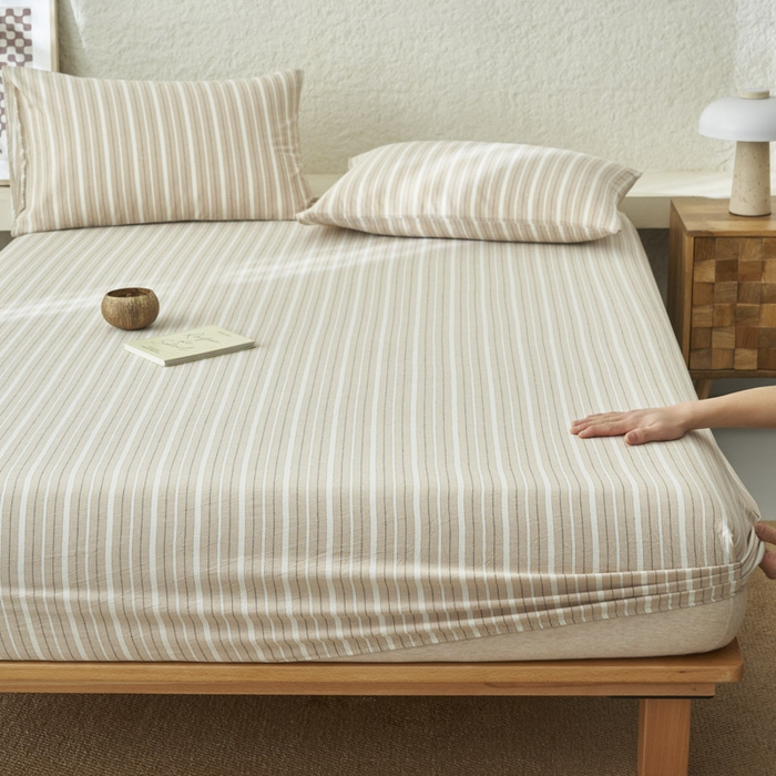 91家纺网 家纺一手货源 找家纺 早晨家纺 2025新款色织纯棉水洗棉床笠 雅诗-咖