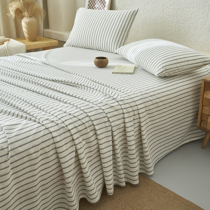 91家纺网 家纺一手货源 找家纺 早晨家纺 2025新款色织纯棉水洗棉床单 格律时尚-灰