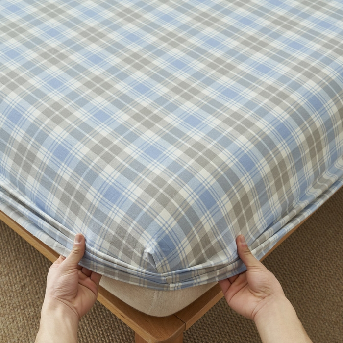 91家纺网 家纺一手货源 找家纺 早晨家纺 2025新款色织纯棉水洗棉床笠 森迪-蓝