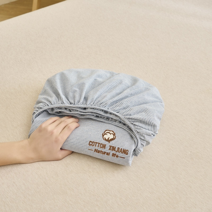 91家纺网 家纺一手货源 找家纺 早晨家纺 2025新款色织纯棉水洗棉毛巾绣床笠 流年床笠-深兰