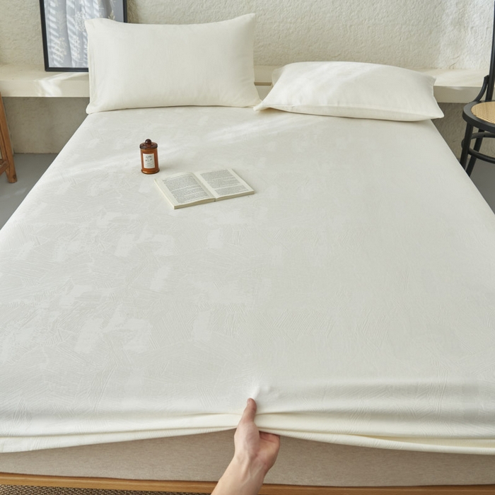 91家纺网 家纺一手货源 找家纺 早晨家纺 2025新款肌理纹纯棉提花床笠 肌理纹床笠-奶昔白