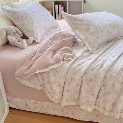 91家纺网 家纺一手货源 找家纺 （总）奥虎家纺 2025新款纯棉花边小竹棉夏被四件套