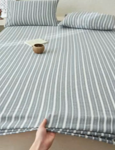 91家纺网 家纺一手货源 找家纺 早晨家纺 2025新款色织纯棉水洗棉床笠 雅诗-灰