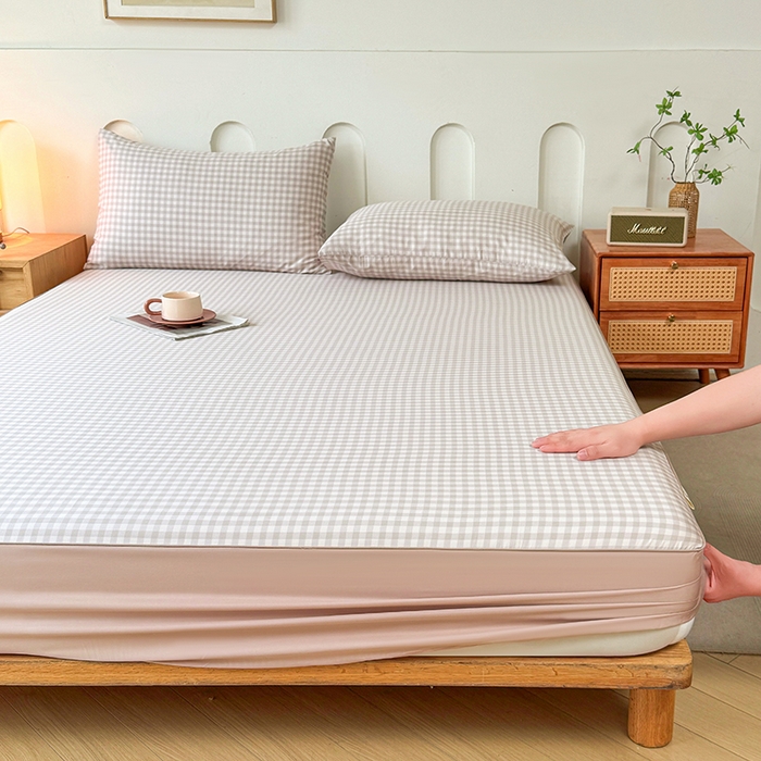 91家纺网 家纺一手货源 找家纺 笠裙家纺 2025新款进口凉感莱赛尔天丝床笠套三件套 美格咖