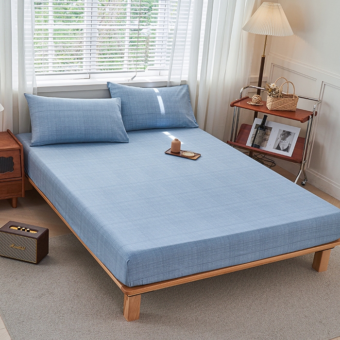 91家纺网 家纺一手货源 找家纺 义博家纺 2025新款纯棉老粗布床笠 海军蓝