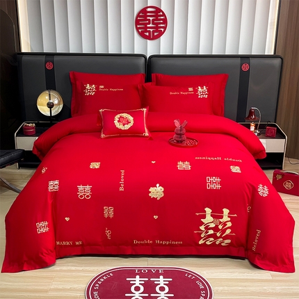 91家纺网 家纺一手货源 找家纺 （总）张公子婚庆馆 2025新款全棉40s喷气四件套婚庆系列